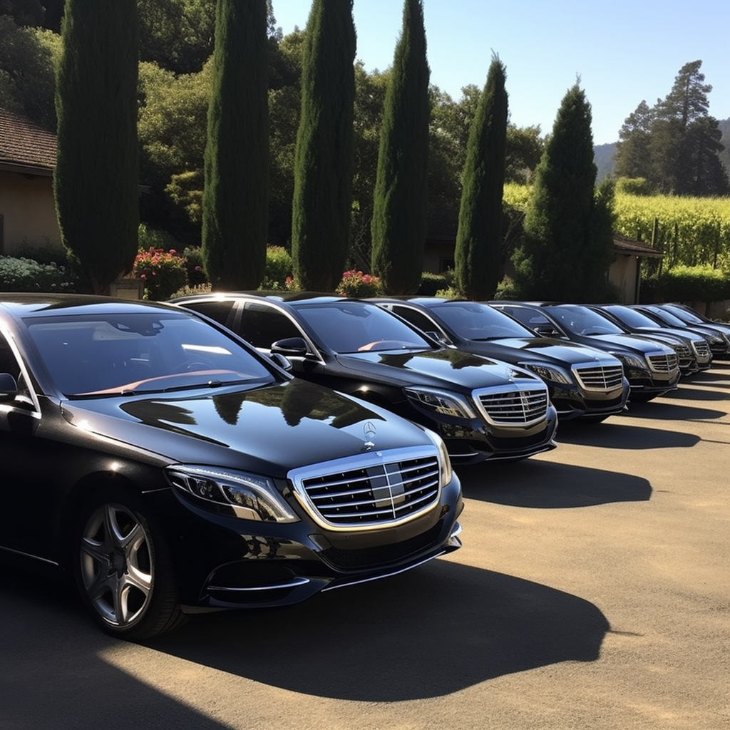 A row of black cars parked in front of some trees