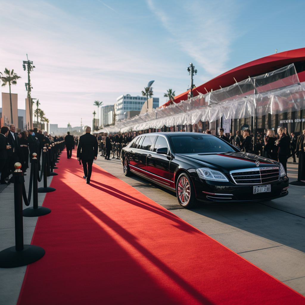 A red carpet with people walking on it